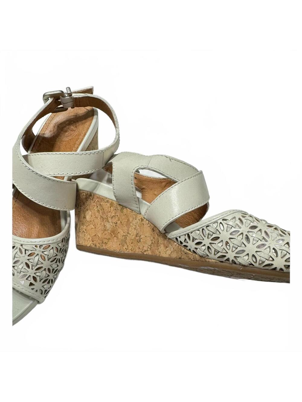 NWOB Nurture Harper Rice White Leather Summer Cork Wedge Wrap Sandals- Size 7.5M - Picture 2 of 5